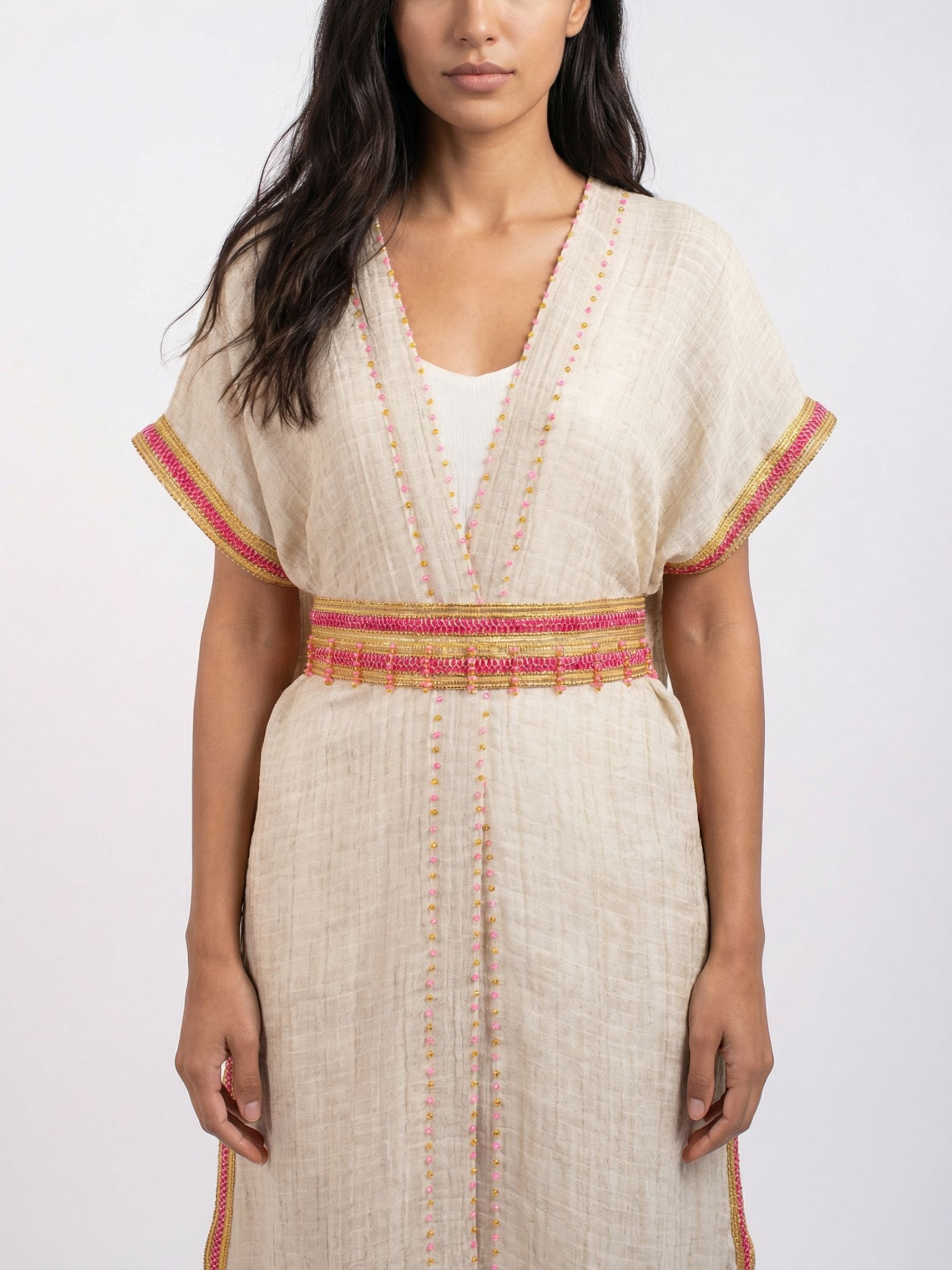 100 % Egyptian Crinkled Cotton Short Embroidered Bisht