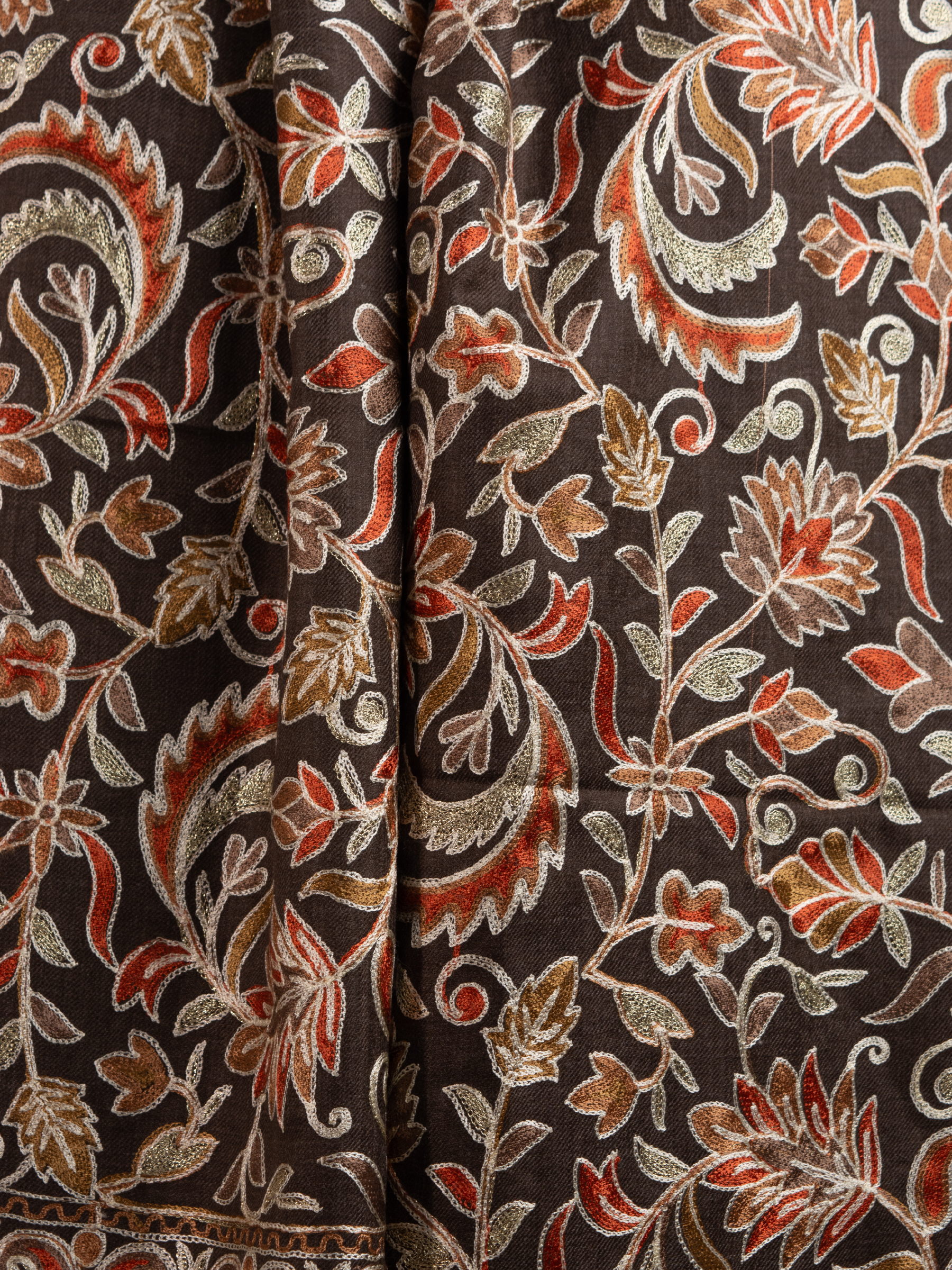 Brown leafs Handmade Embroidered Pashmina Wool Scarf