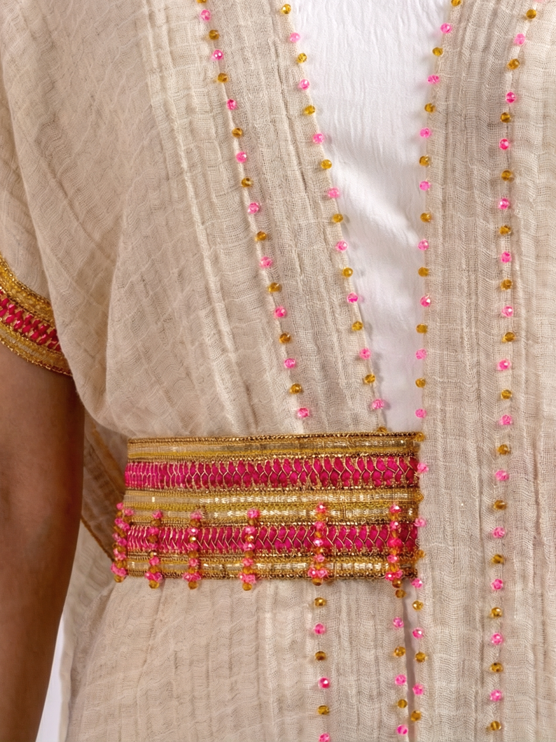 100 % Egyptian Crinkled Cotton Short Embroidered Bisht