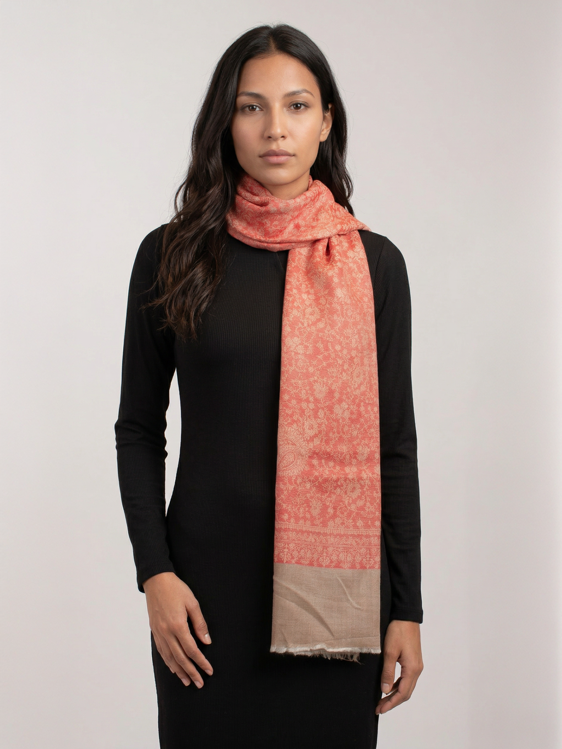Coral Dunes Woven Pashmina Wool Scarf