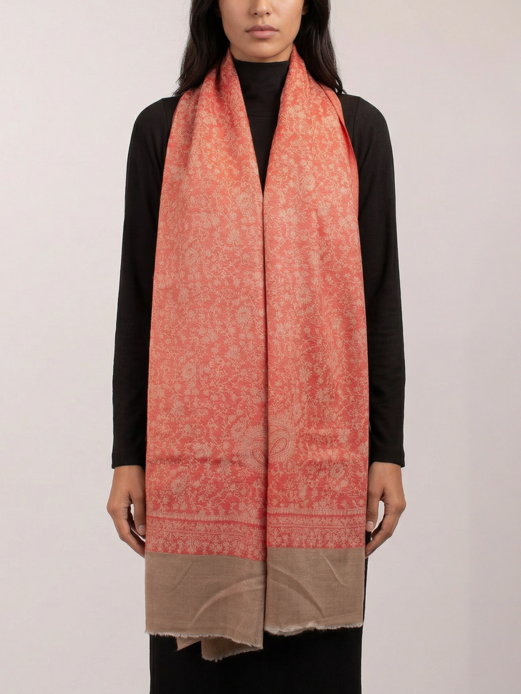 Coral Dunes Woven Pashmina Wool Scarf