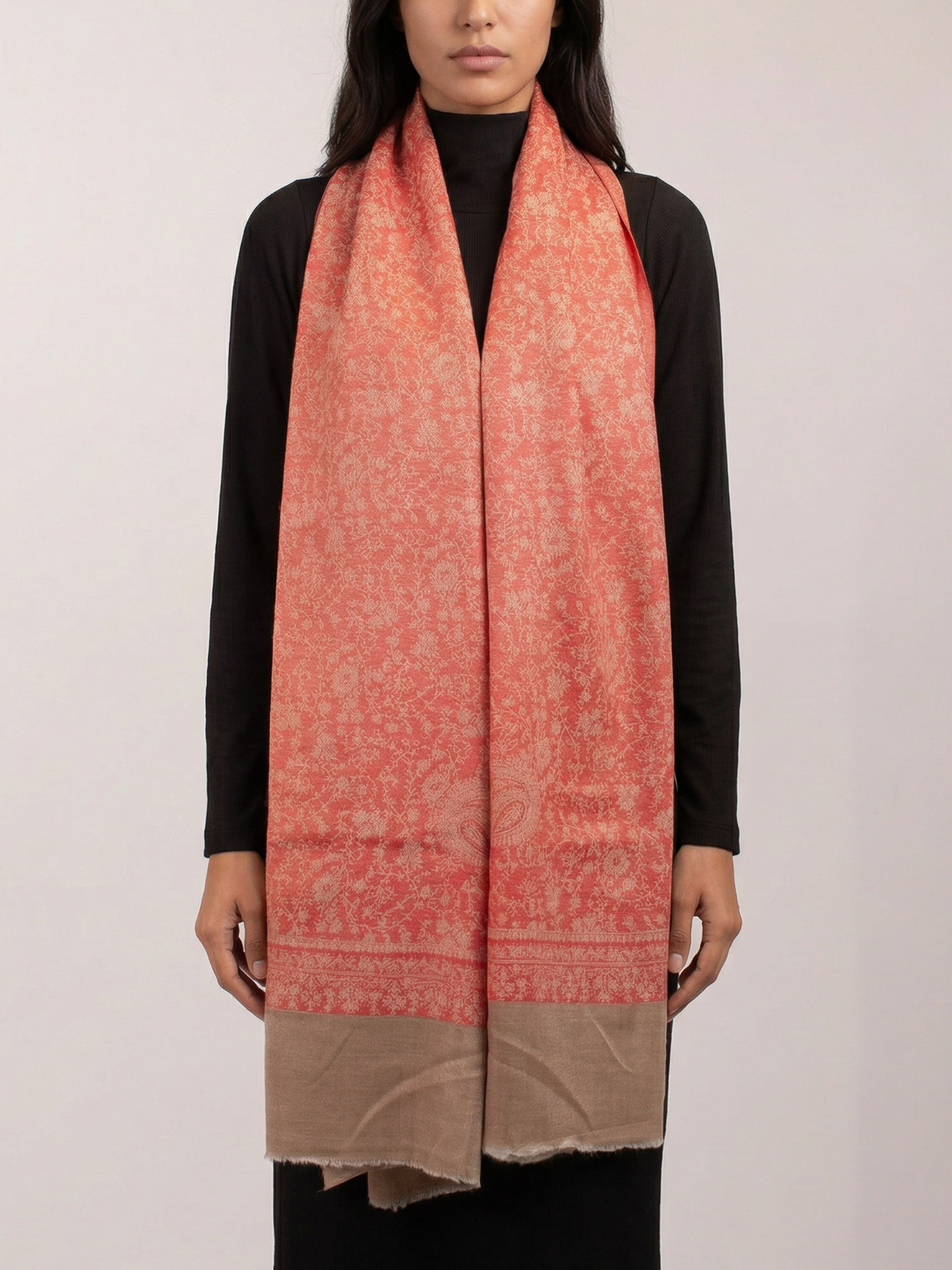 Coral Dunes Woven Pashmina Wool Scarf