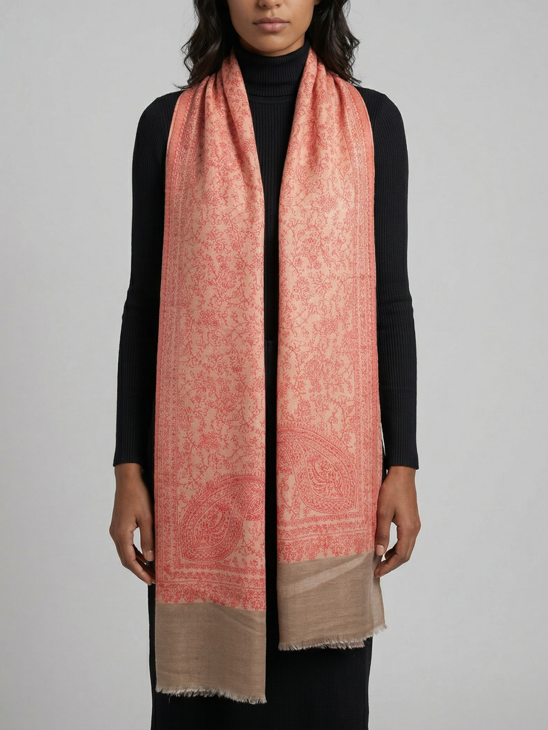 Coral Dunes Woven Pashmina Wool Scarf