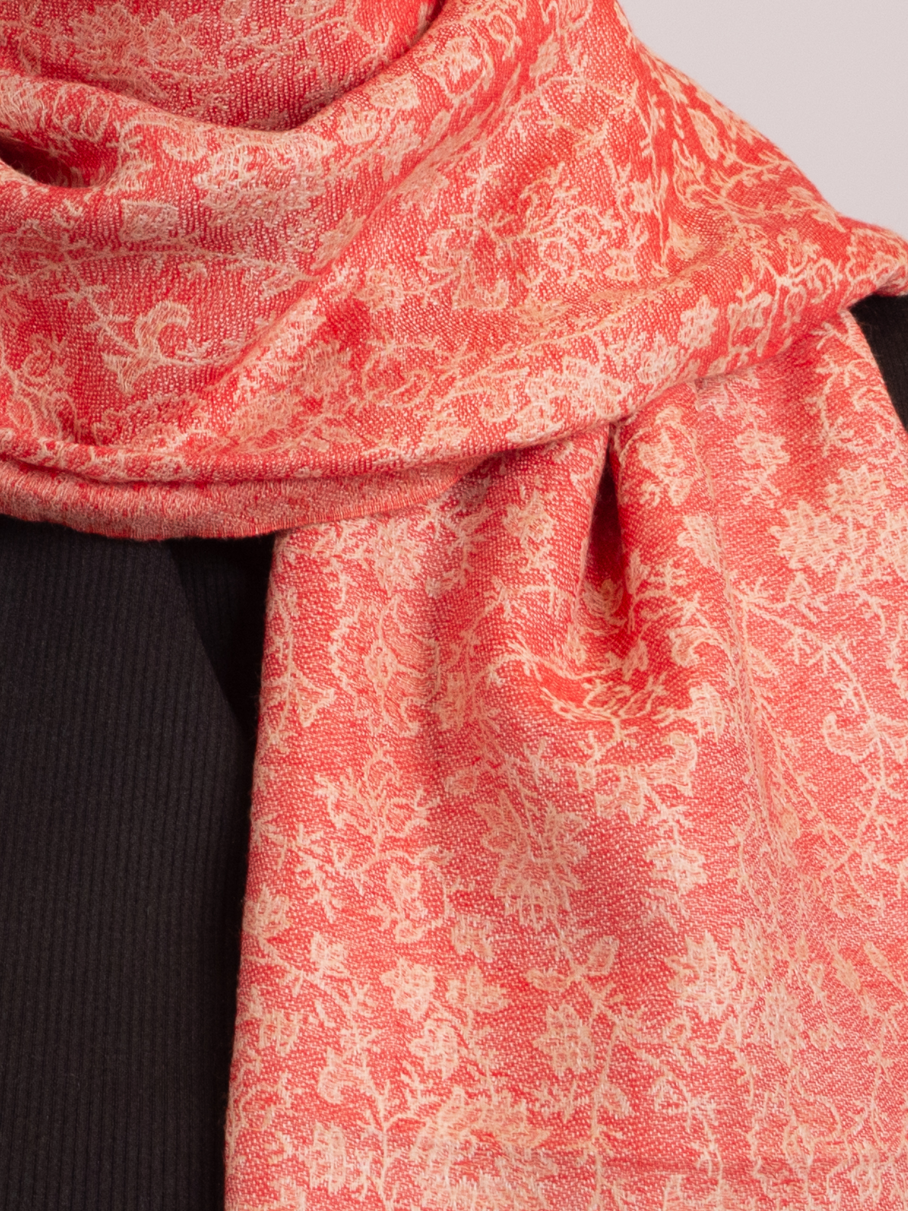 Coral Bloom Woven Pashmina Wool Scarf