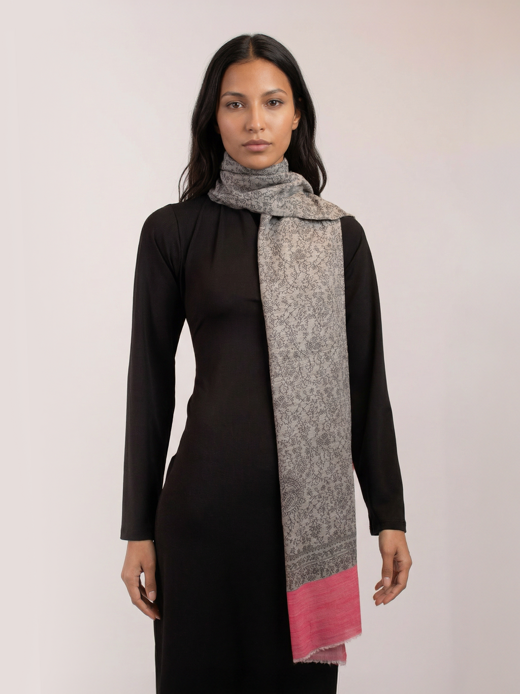 Silver Roses Woven Pashmina Wool Scarf