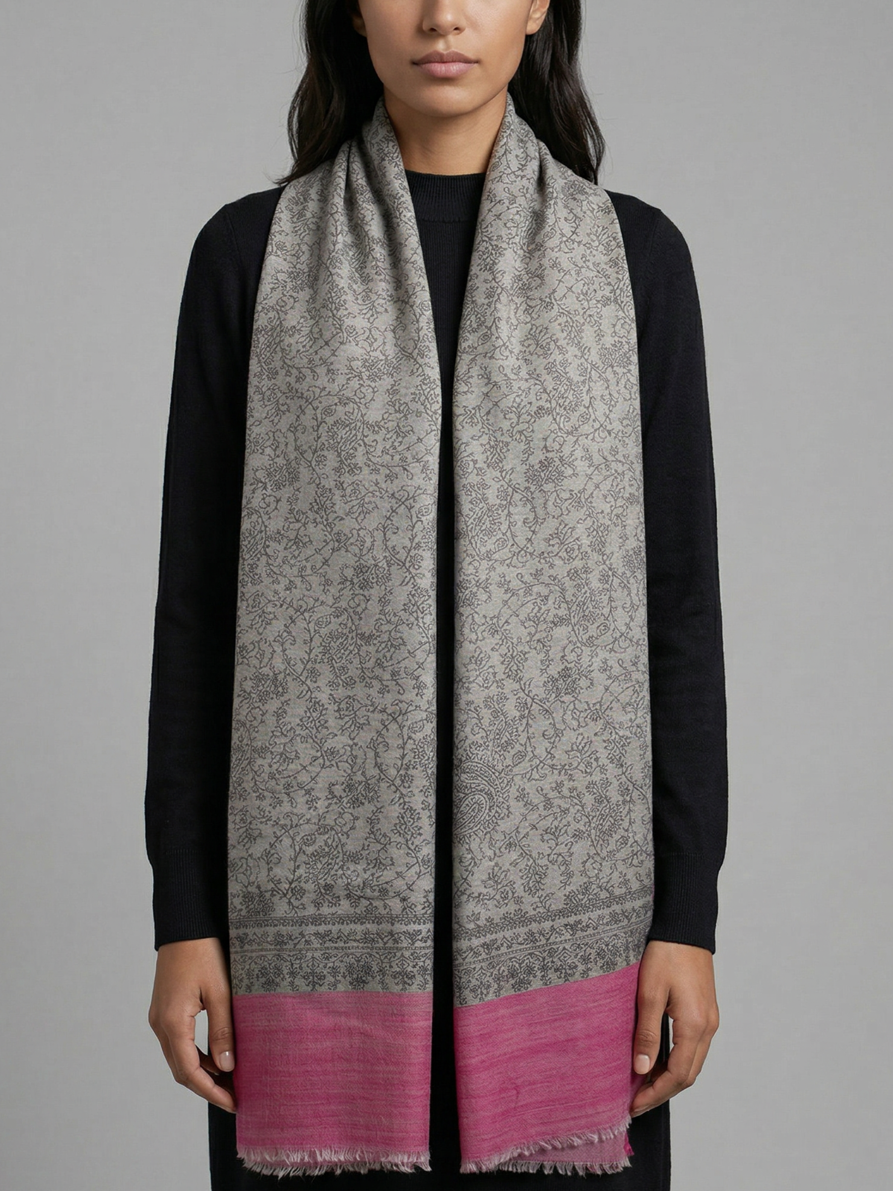 Silver Roses Woven Pashmina Wool Scarf