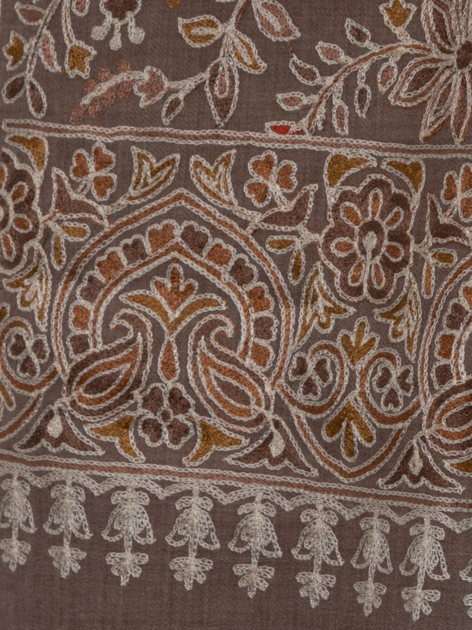 Cocoa Brown Palms Handmade Embroidered Pashmina Wool Scarf