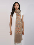 Cocoa Brown leaves Handmade Embroidered Pashmina Wool Scarf