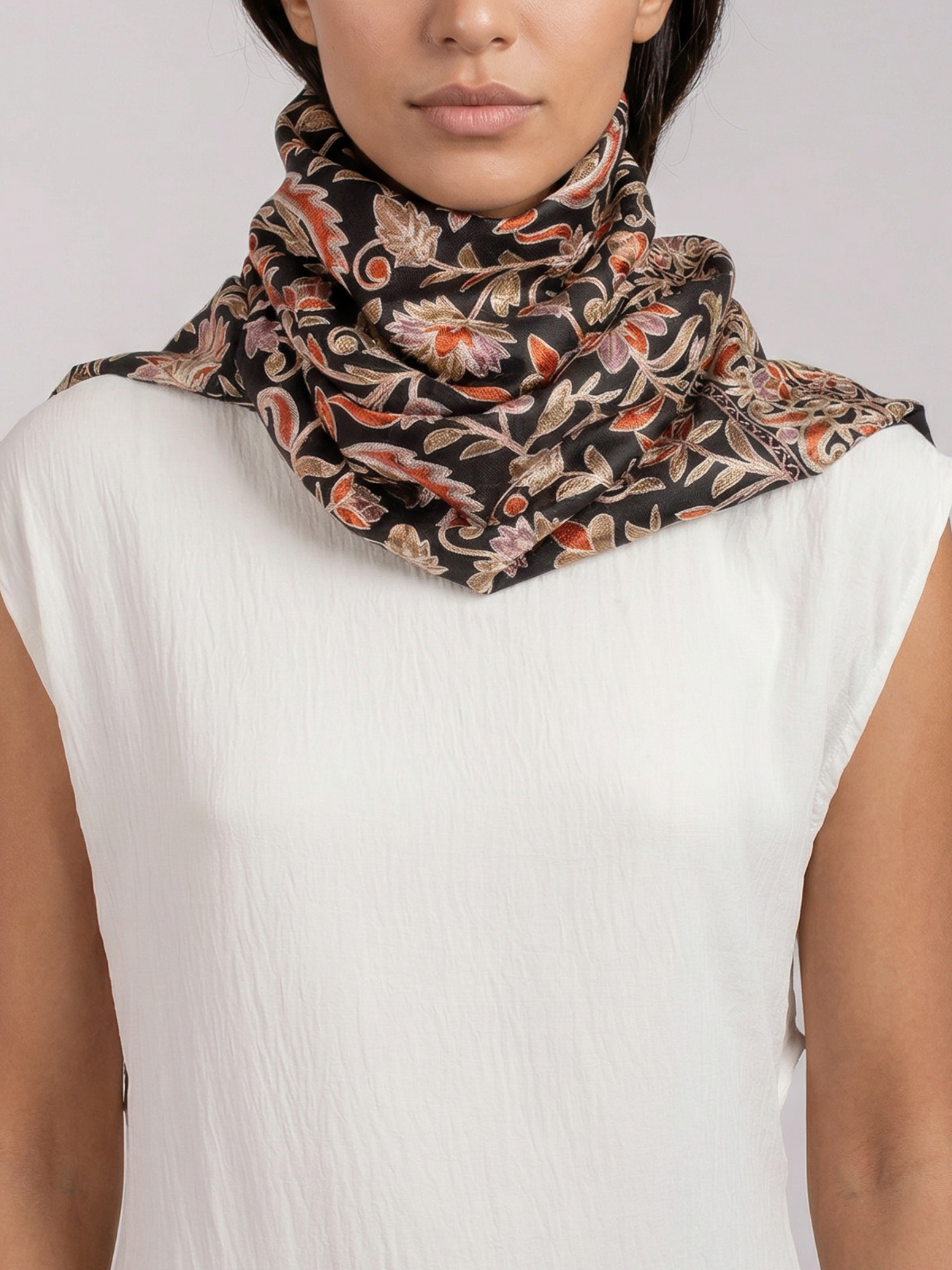 Black Ornamental Handmade Embroidered Pashmina Wool Scarf