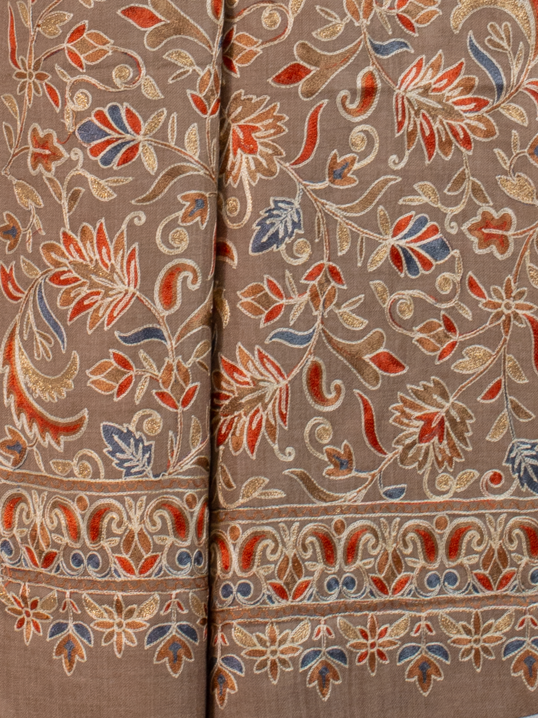 Cocoa Brown leaves Handmade Embroidered Pashmina Wool Scarf