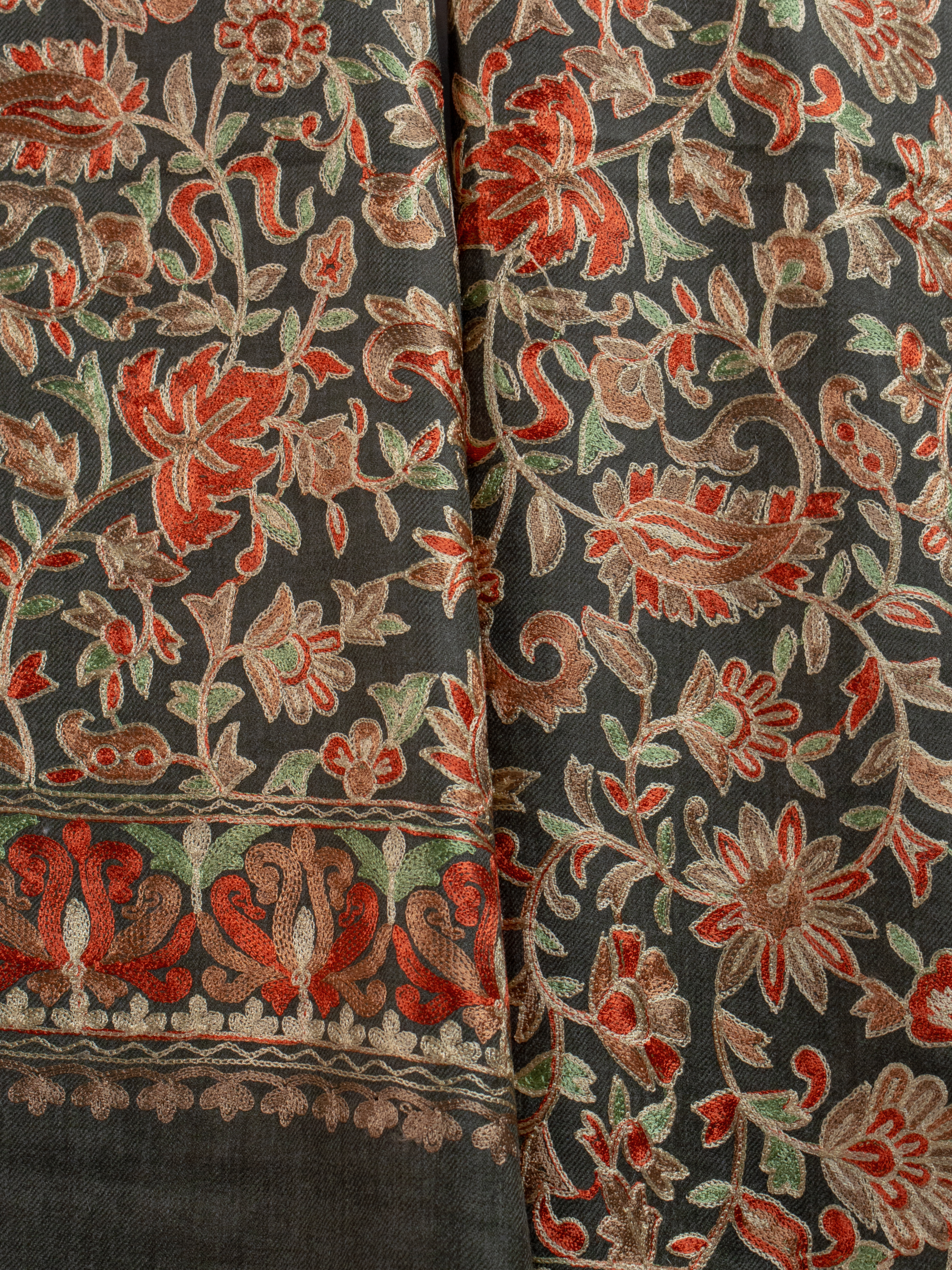 Olive Leaves Handmade Embroidered Pashmina Wool Scarf