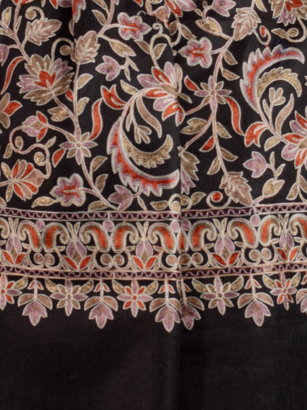 Black Ornamental Handmade Embroidered Pashmina Wool Scarf