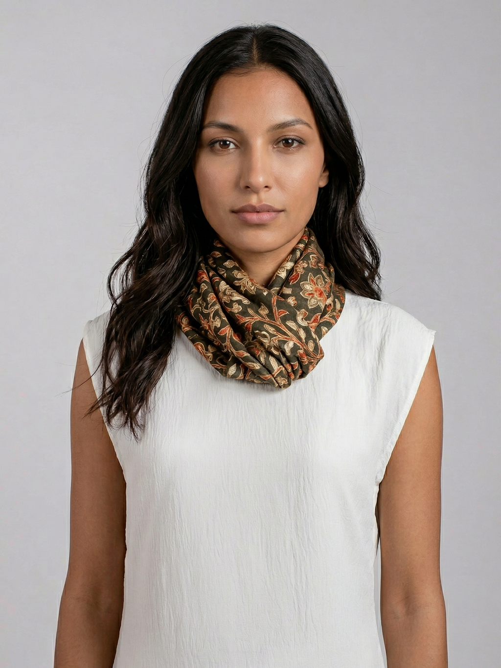 Olive Florals Handmade Embroidered Pashmina Wool Scarf