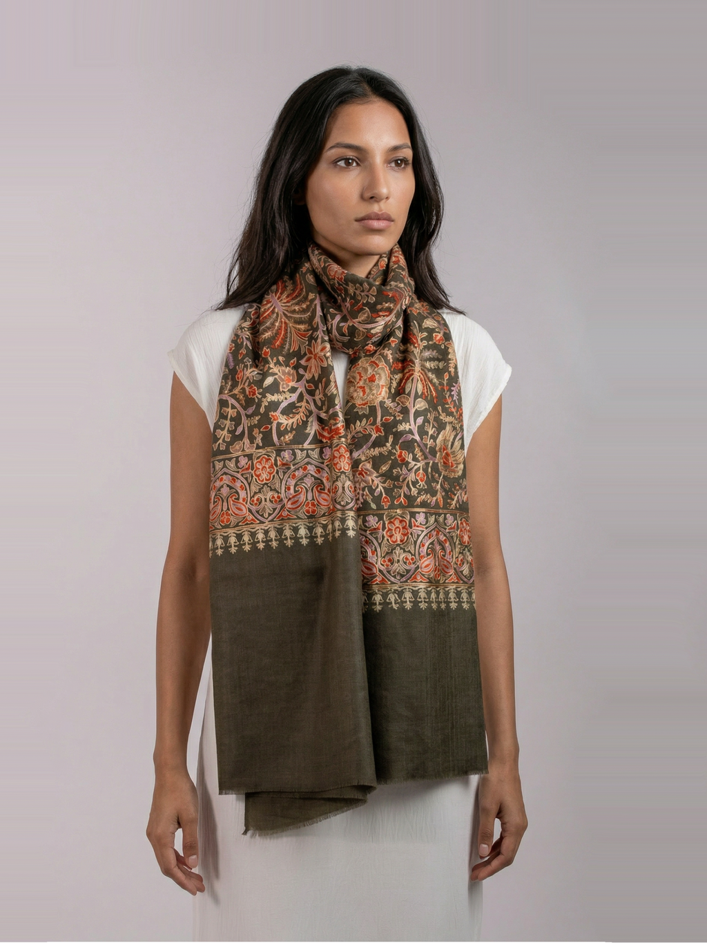 Olive Palms Handmade Embroidered Pashmina Wool Scarf