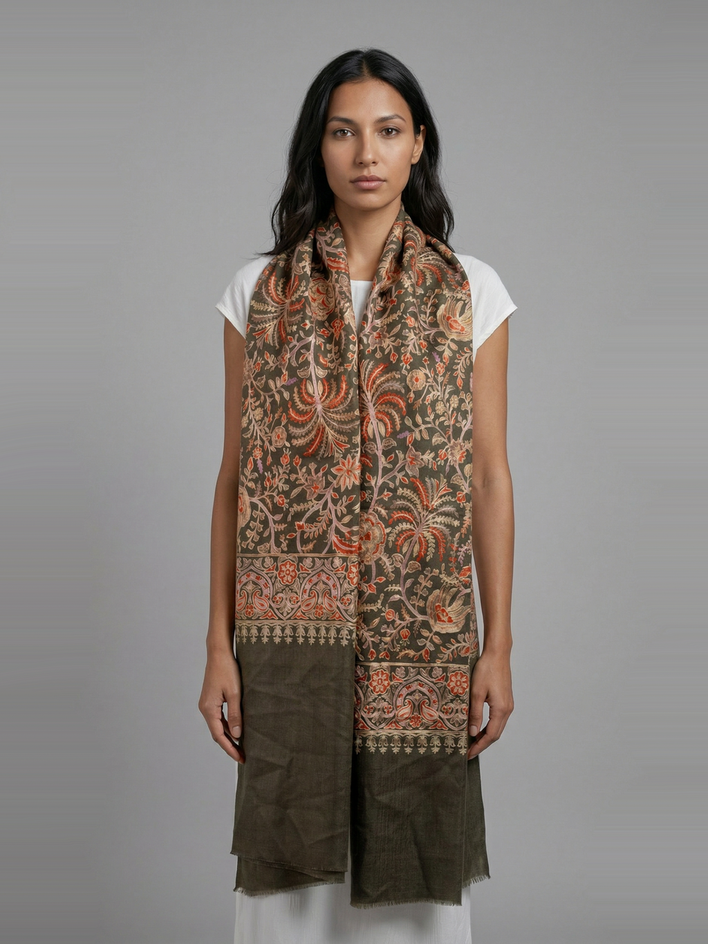 Olive Palms Handmade Embroidered Pashmina Wool Scarf