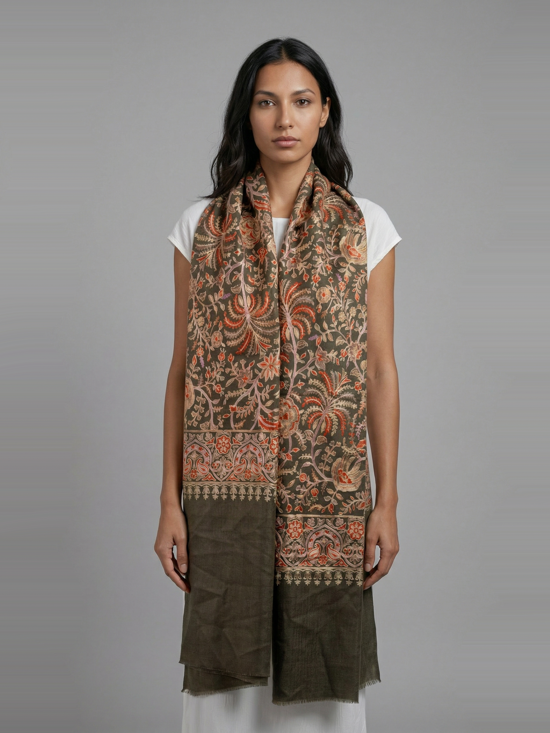 Olive Palms Handmade Embroidered Pashmina Wool Scarf