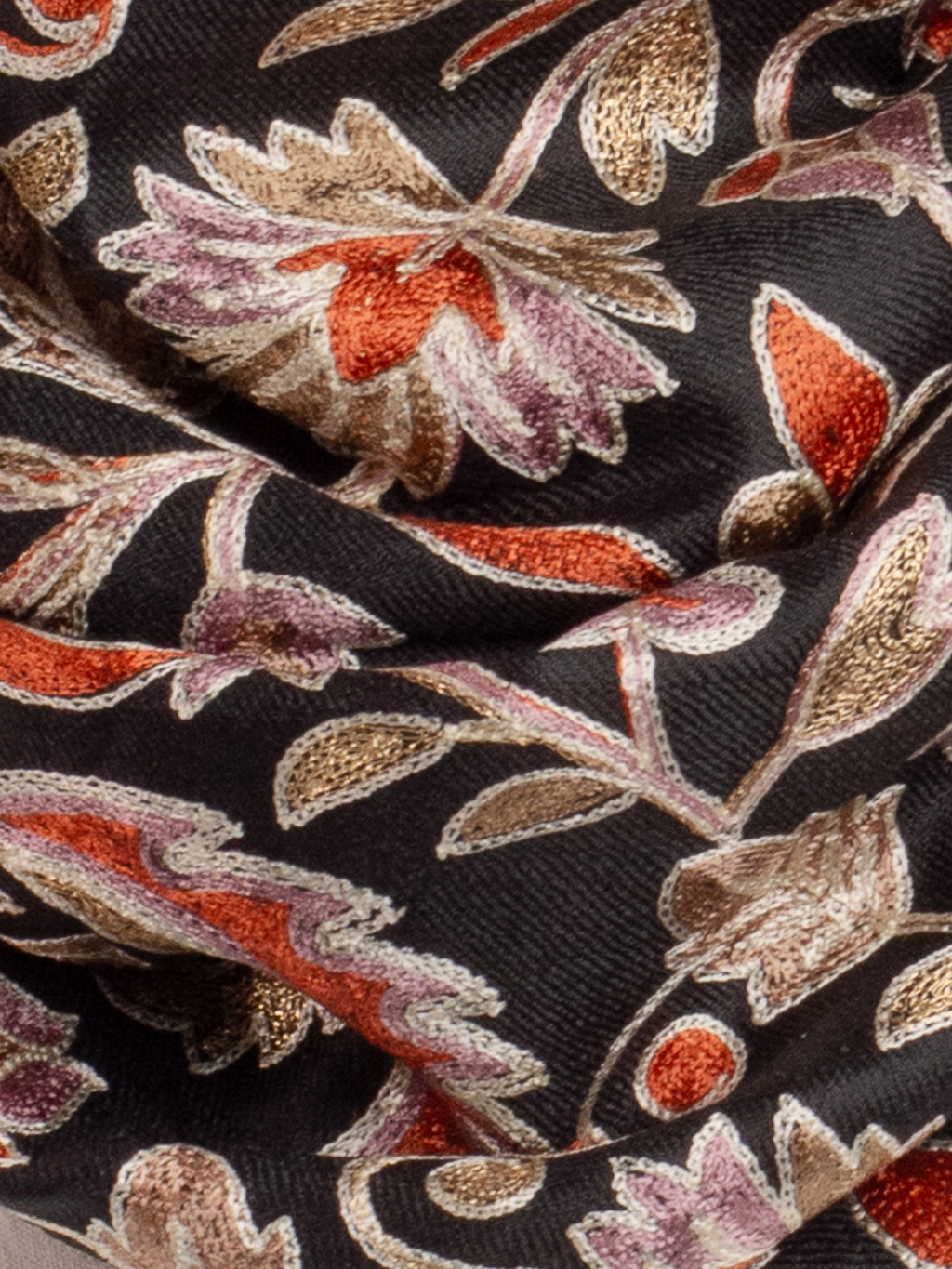 Black Ornamental Handmade Embroidered Pashmina Wool Scarf