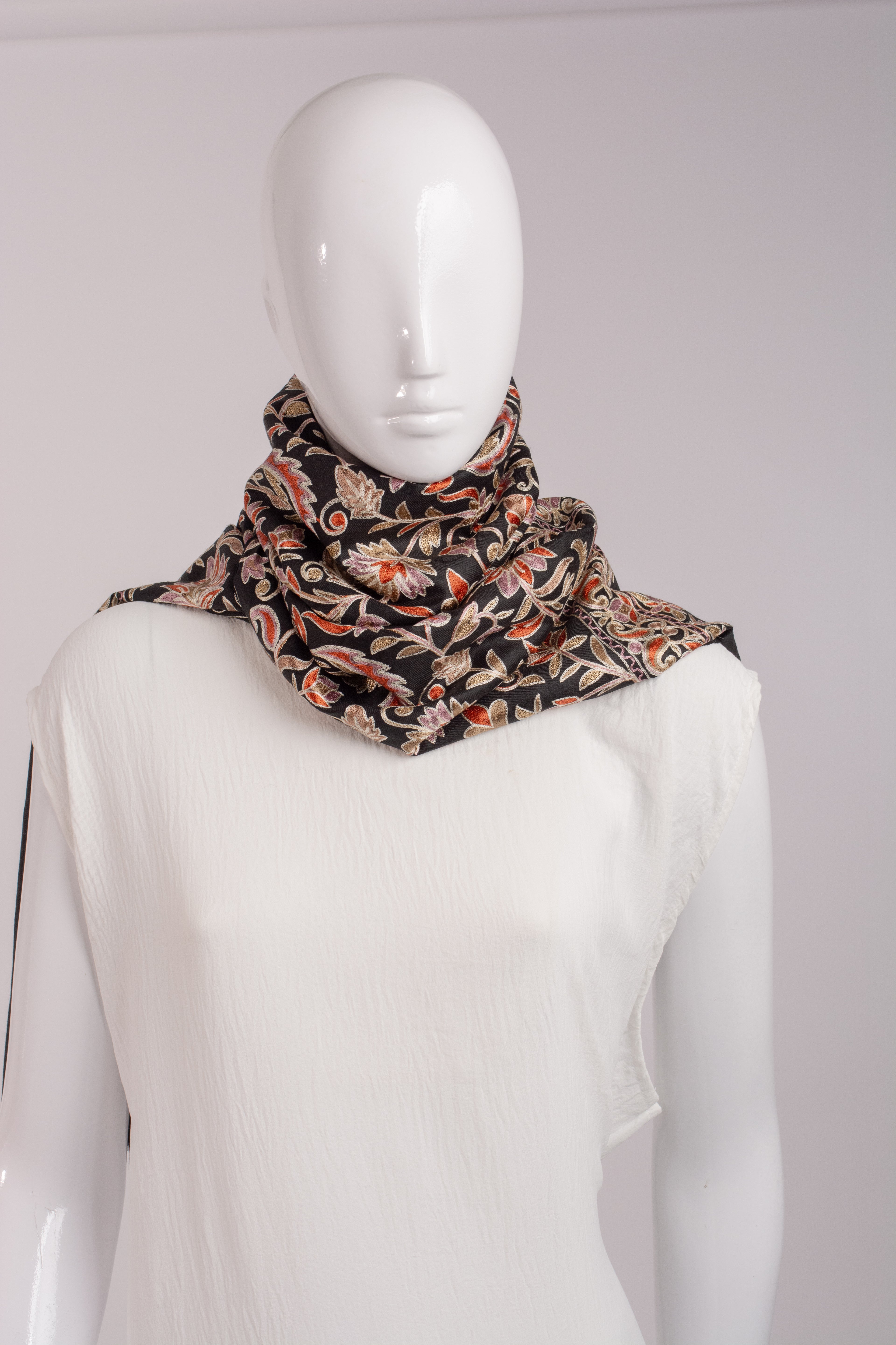 Black luxury embroidered Pashmina Wool Scarf